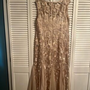 Alex Evenings Beige Floral Lace Maxi Dress